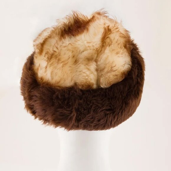 Halper Bros 1970s Vintage Italian Cream & Brown Genuine Sheepskin Fur Winter Hat - Picture 3 of 5
